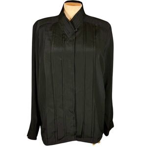 Vintage Claudia Richard‎ Black Pleated Blouse with High Collar